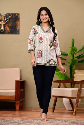 ADWETA Women Printed Straight Kurta(White)