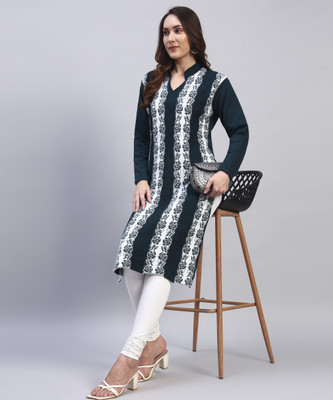 HEMLOCK Women Self Design Straight Kurta(Blue)