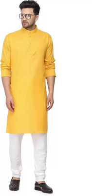 KSH Trendz Men Solid Straight Kurta(Yellow)
