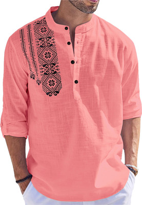 Kavyangle Creation Men Printed Straight Kurta(Pink)