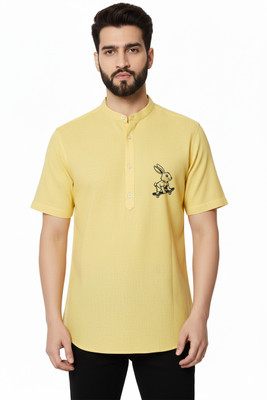 Super Weston Men Solid, Printed Straight Kurta(Yellow)