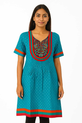 Coolordrops Women Printed, Embroidered, Colorblock A-line Kurta(Blue)