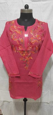NACOLLECTION Women Chikan Embroidery Straight Kurta(Pink)