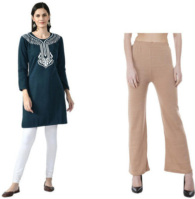 KAYU Women Printed A-line Kurta(Beige, Blue)