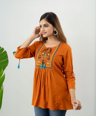 DMP EXPORT Women Embroidered Cape Top Kurta(Gold)