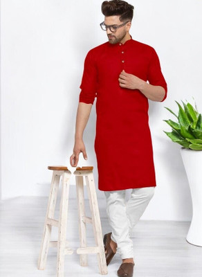 Rashmicreation Men Solid Straight Kurta(Red)