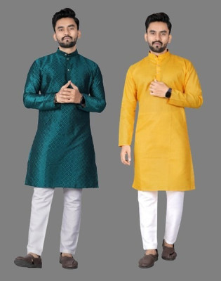 DHASU TRENDZ Men Self Design Straight Kurta(Multicolor)