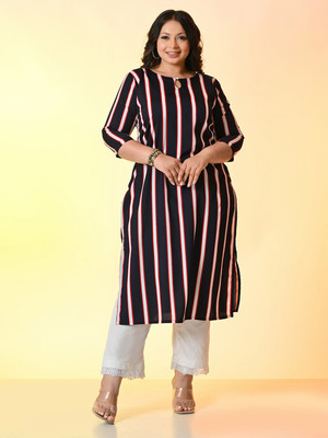 PrettyPlus by Desinoor.com Women Striped Straight Kurta(Multicolor)