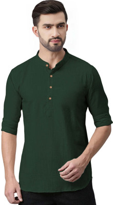 BHUVIKOO Men Solid A-line Kurta(Green)