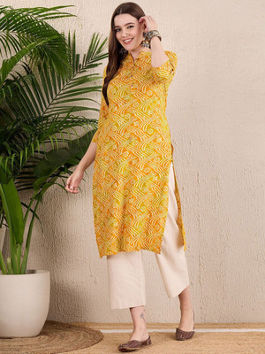 ANOUK Women Embroidered Straight Kurta(Yellow)