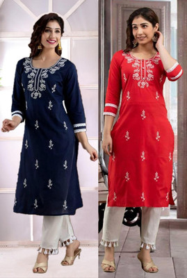 SISTO Women Chikan Embroidery A-line Kurta(Multicolor)