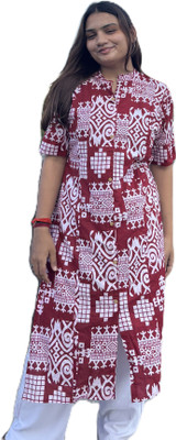 just modal Women Printed, Geometric Print, Tribal Straight Kurta(Red)