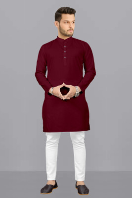 Shree Dutt Creation Men Solid Straight Kurta(Maroon)