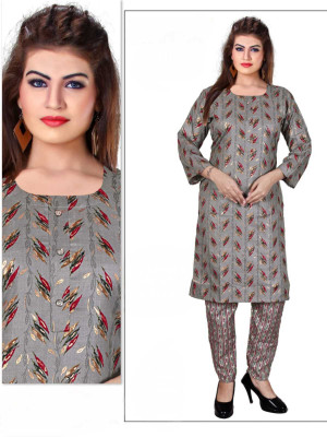PickCell Women Printed Straight Kurta(Grey)