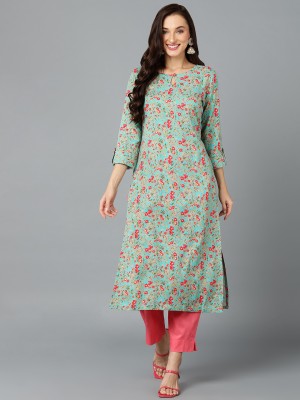 AHIKA Women Printed Straight Kurta(Green, Red, Beige)