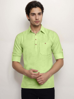 Navkanj Men Solid Straight Kurta(Green)
