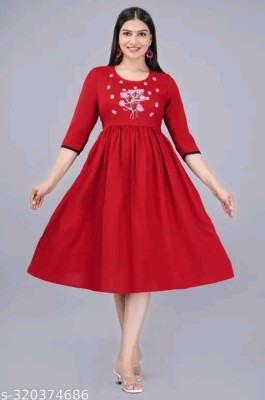 Anshi Fashion Women Embroidered Anarkali Kurta(Red)