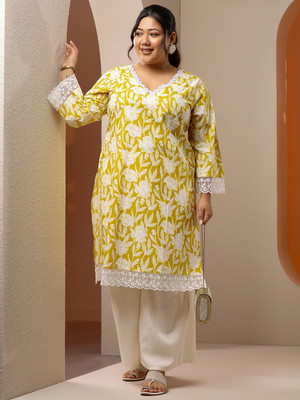 EXTRA LOVE BY LIBAS Women Printed Straight Kurta(Yellow)