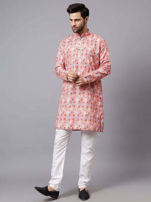 FireFish Men Printed A-line Kurta(Orange)