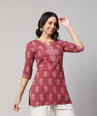 Nayo Women Printed Straight Kurta(White, Pink, Maroon)