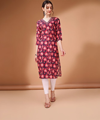 ANOUK Women Printed Straight Kurta(Purple)