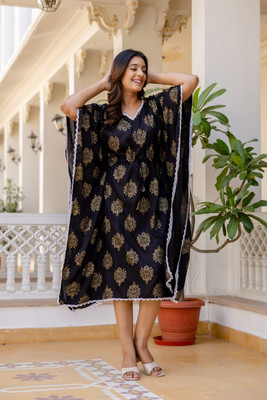 NEW APPARELS Women Printed Anarkali Kurta(Black)