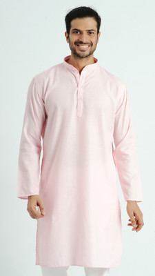 JODIDAR Men Solid Straight Kurta(Pink)