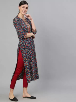 VISHAL CREATION Women Self Design Straight Kurta(Blue)