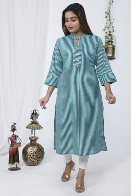 SIDHHIKA Women Striped Straight Kurta(Dark Green)