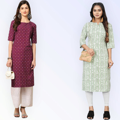 KALLAXI Women Printed Straight Kurta(Multicolor)