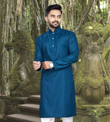 HIKNOCK Men Self Design Ethnic Dress Kurta(Blue)