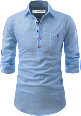CROWNTAIL Men Solid A-line Kurta(Light Blue)