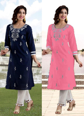 SISTO Women Chikan Embroidery A-line Kurta(Multicolor)