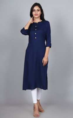 Chayafab Women Solid Straight Kurta(Blue)