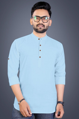 zbio Men Solid Straight Kurta(Light Blue)