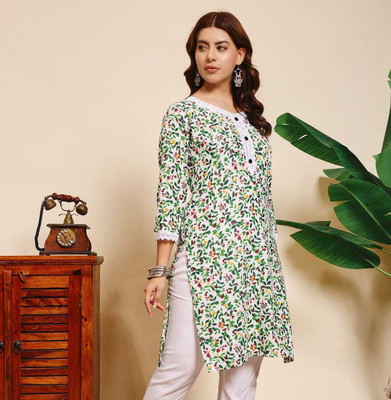 FaeebFashion Women Floral Print, Printed Straight Kurta(Pink)