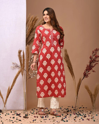 FIRSTRAIN Women Printed Straight Kurta(Maroon)