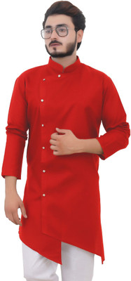 Tibra Collection Men Solid Asymmetric Kurta(Red)