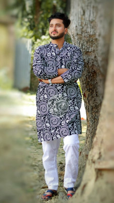 tant ghar Men Self Design Ethnic Dress Kurta(Grey)