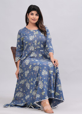 ARYAN TEXTILES Women Floral Print Flared Kurta(Blue)