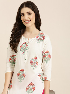 SHOWOFFFF Women Printed Straight Kurta(White)