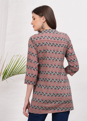 maapa Women Printed Straight Kurta(Grey)