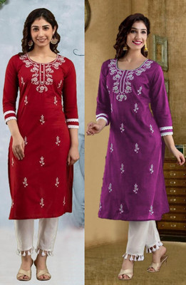 vikshi Women Chikan Embroidery Straight Kurta(Multicolor)