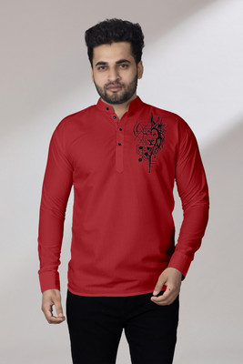 Kavyangle Creation Men Printed Straight Kurta(Red)