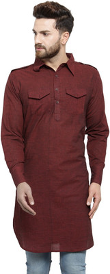Enchanted Drapes Men Solid Pathani Kurta(Maroon)