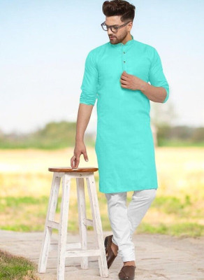 Krisha trend Men Solid Straight Kurta(Light Blue)