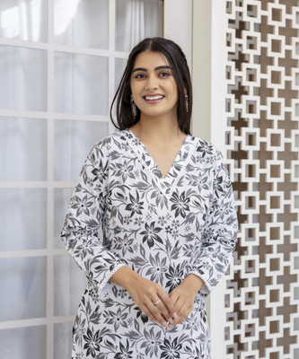 Chafi Collection Women Printed A-line Kurta(White)