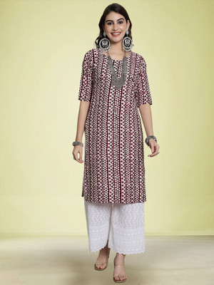 Moda Rapido Women Geometric Print Straight Kurta(Black)