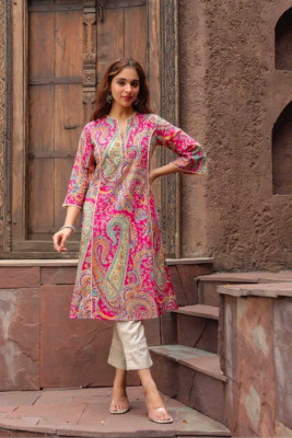 Naarivastraam Women Paisley, Printed Pakistani Kurta(Pink)