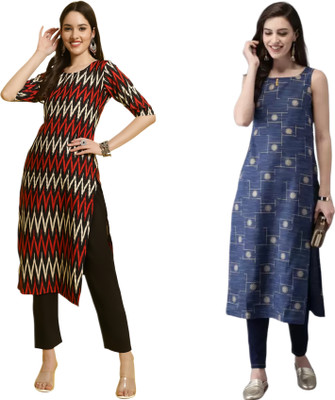 KALLAXI Women Printed Straight Kurta(Multicolor)